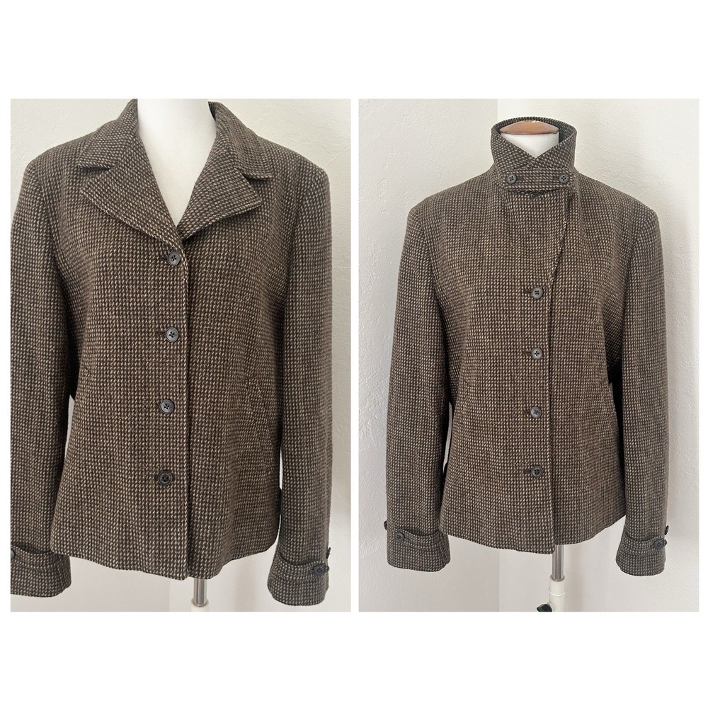 Lauren Ralph Lauren Jacket Women 12 Brown 100% Wool Tweed Button Collar Blazer